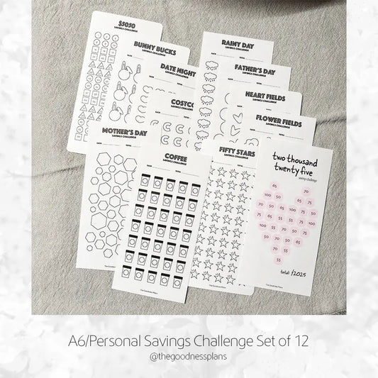 Savings Challenge – Tracker Card  Set - A6